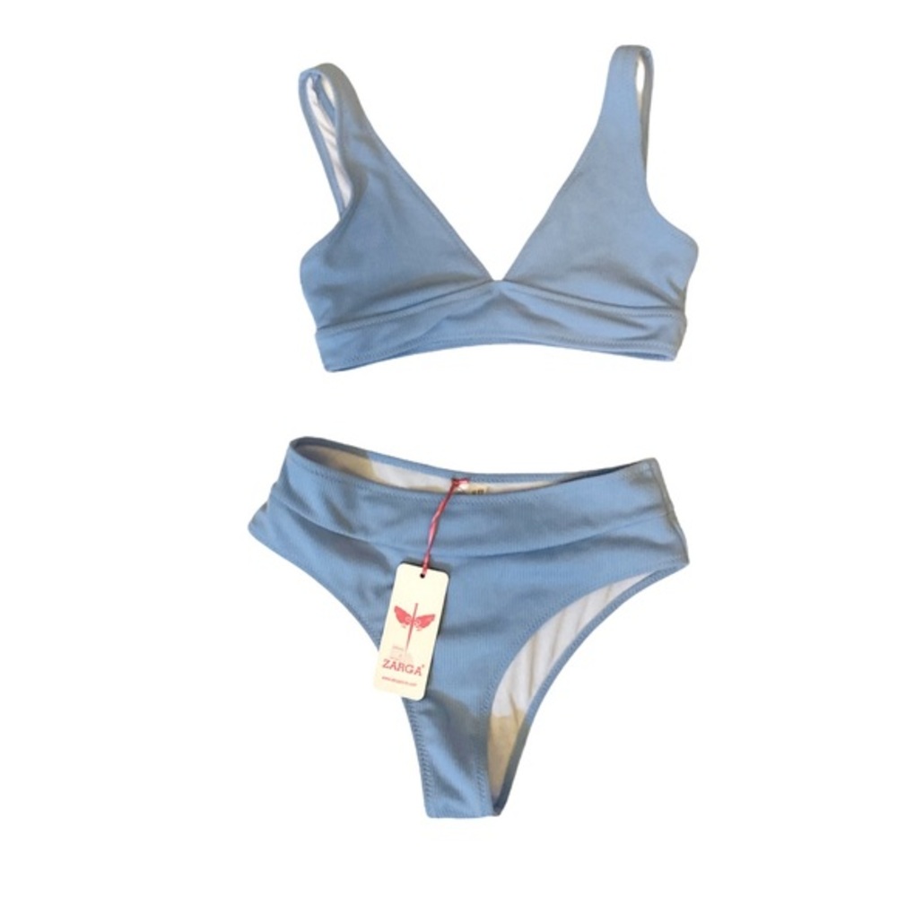 ZARGA - NEW Baby Blue ribbed two pieces swim suit bikini Sz L